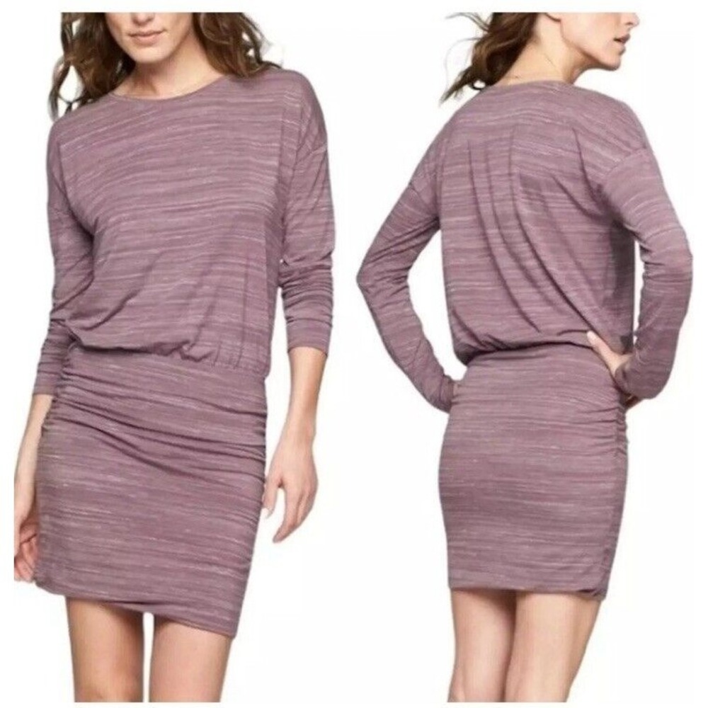 Athleta Maude Weathered Avenues Soft Stretch Heathered Ruched Dress Medium New